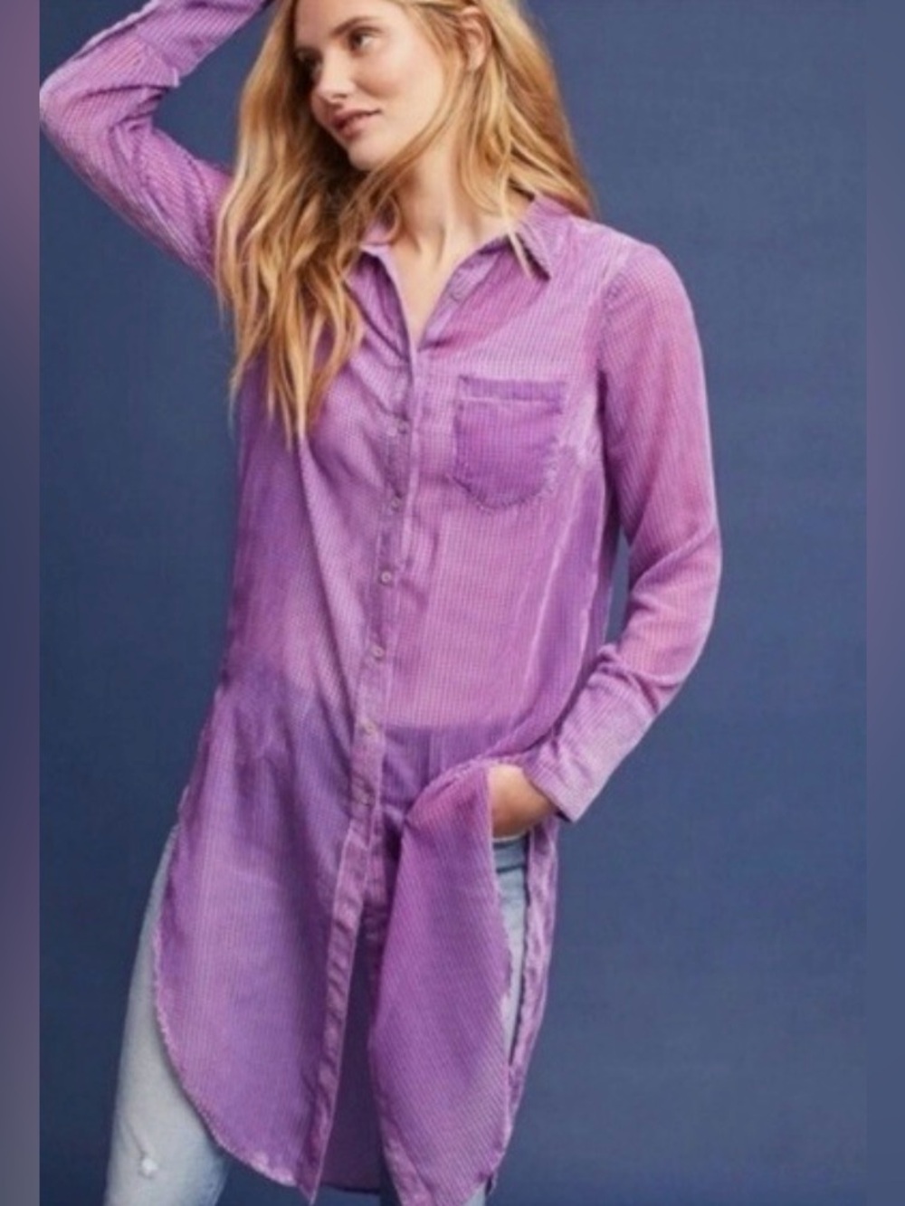 Anthropologie Akemi+ Kin Velvet Stripe Button Down Lilac